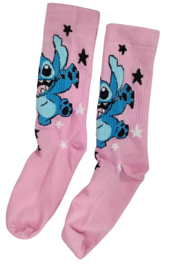 Medias rosadas estampadas de Stitch con estrellas